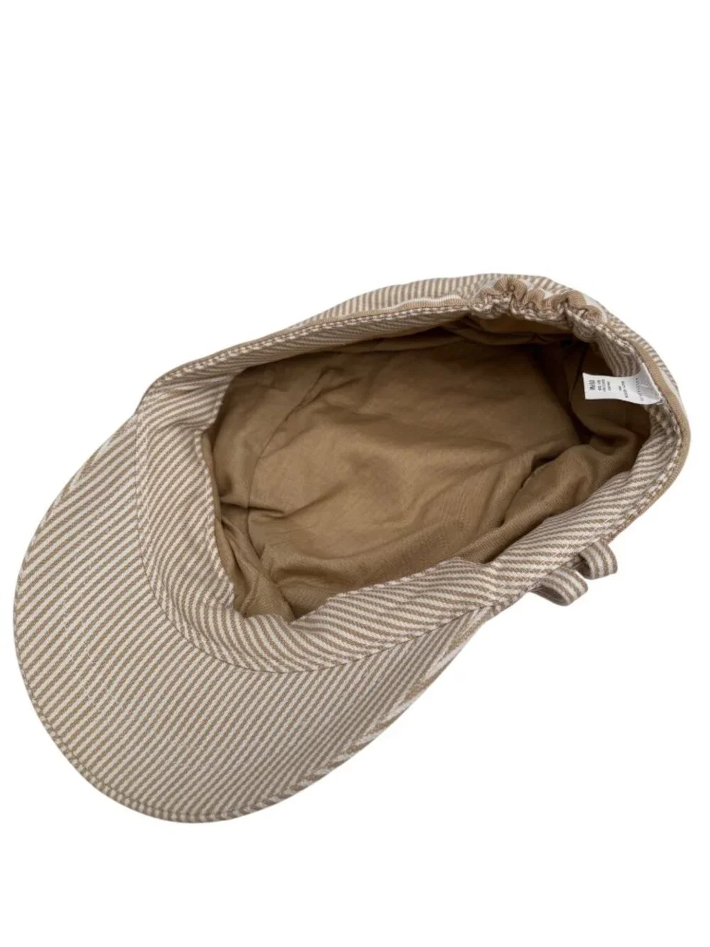 Striped Beige Cotton Blend Cap With  Band & White Ribbon Trim OSFM